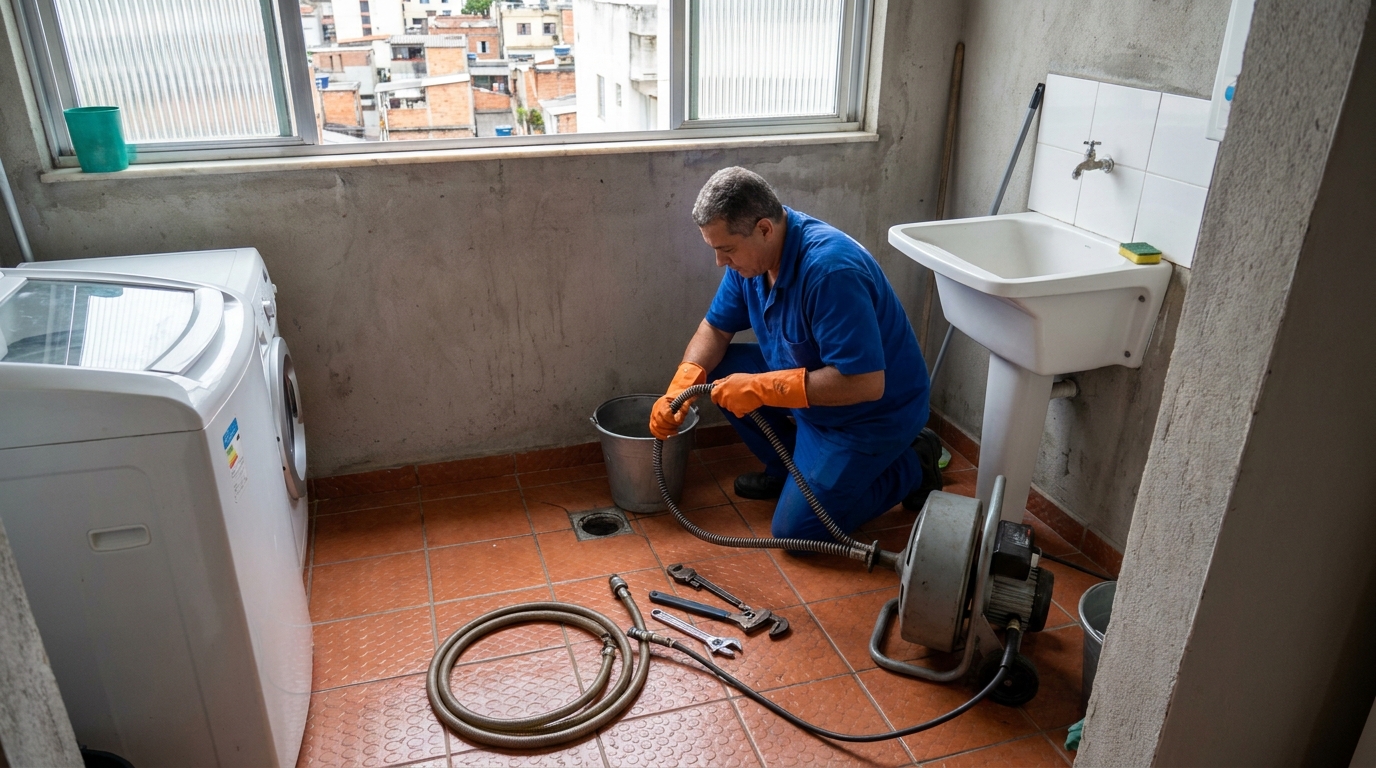Desentupimento de ralo com equipamento em Santa Maria‑RS
