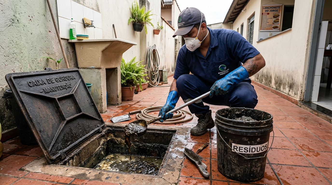 Remoção de resíduos da caixa de gordura em Santa Maria‑RS
