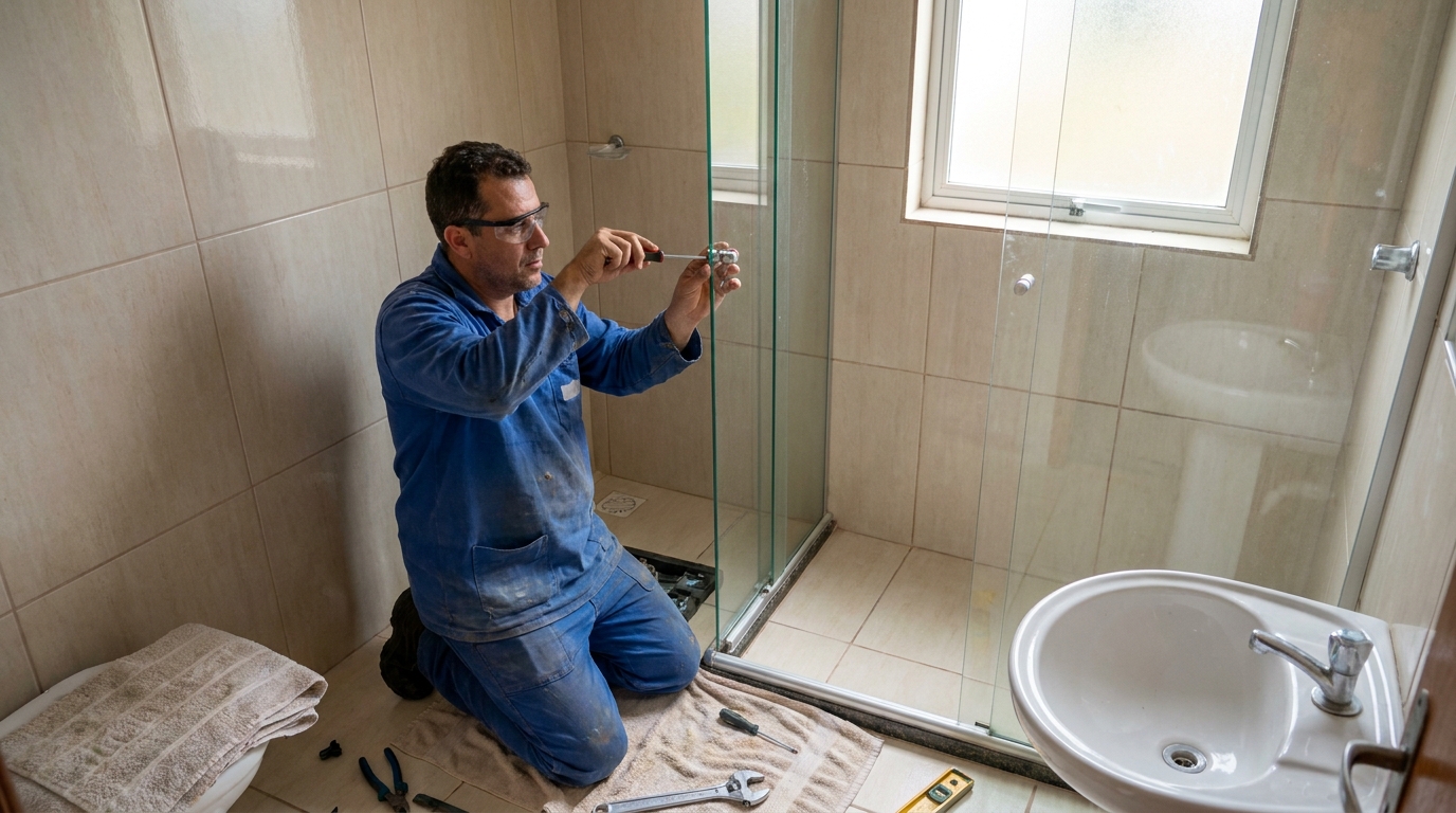 Técnico realizando manutenção de box em Santa Maria‑RS